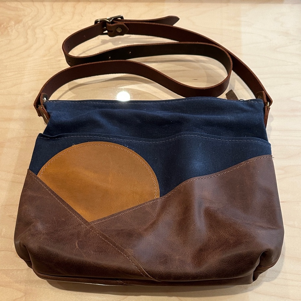 In Blue Handmade Waxed Canvas and Leather Sunrise Crossbody Bag